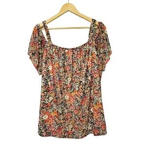 Lane‎ Bryant Pink Floral Cold Shoulder Short Sleeve Lined Top size 22/24
